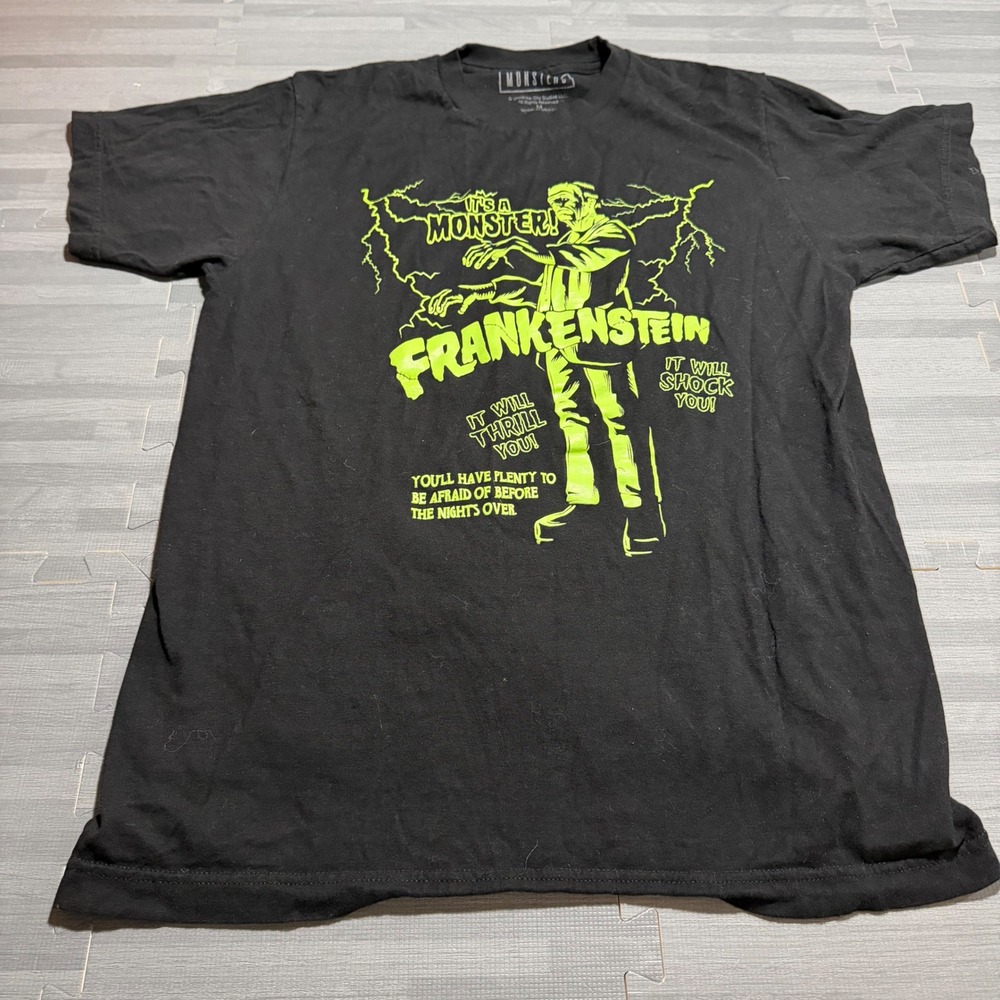 Universal Monsters Frankenstein Graphic T-Shirt Black Neon Green Horror Movie